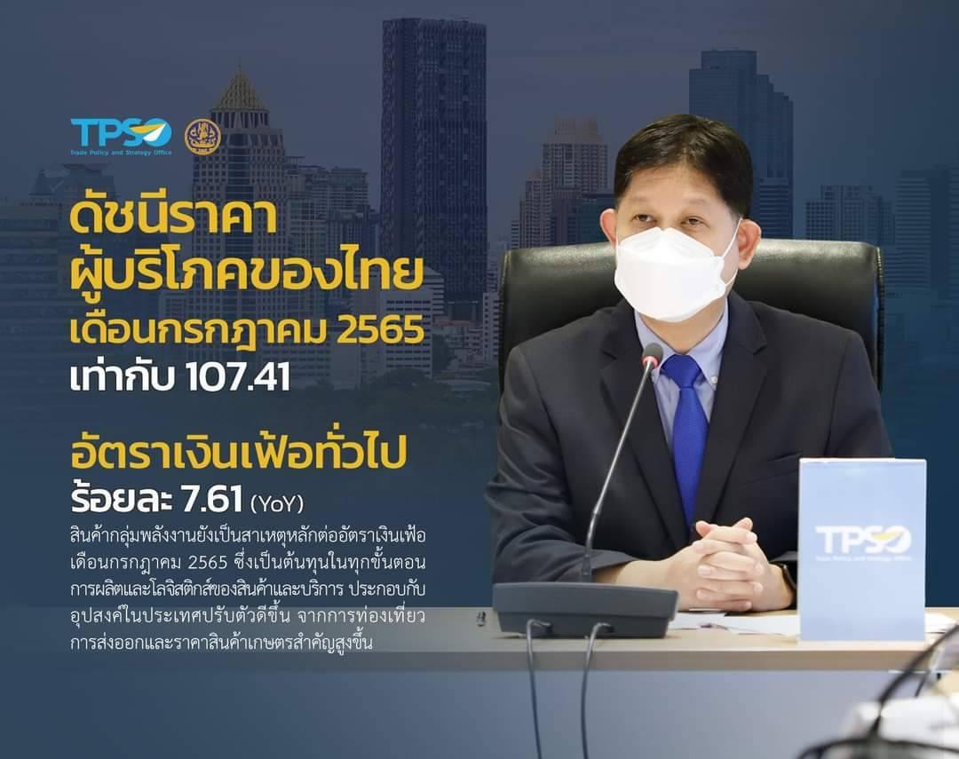 อัตราการเปลี่ยนแปลงดัชนีราคาผู้บริโภคเดือนกรกฎาคม 2565 เทียบกับเดือนที่ผ่านมาลดลงครั้งแรกในรอบปี และเงินเฟ้อในเดือนนี้น้อยกว่าเดือนที่ผ่านมา