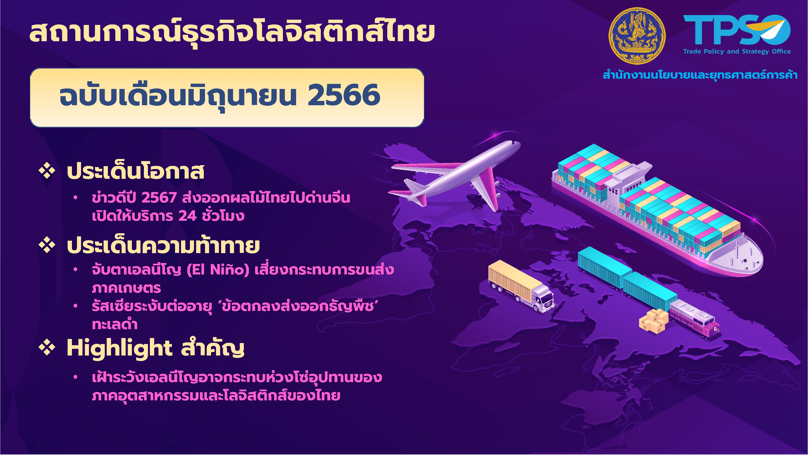 สถานการณ์ธุรกิจโลจิสติกส์ไทย ฉบับเดือนมิถุนายน 2566