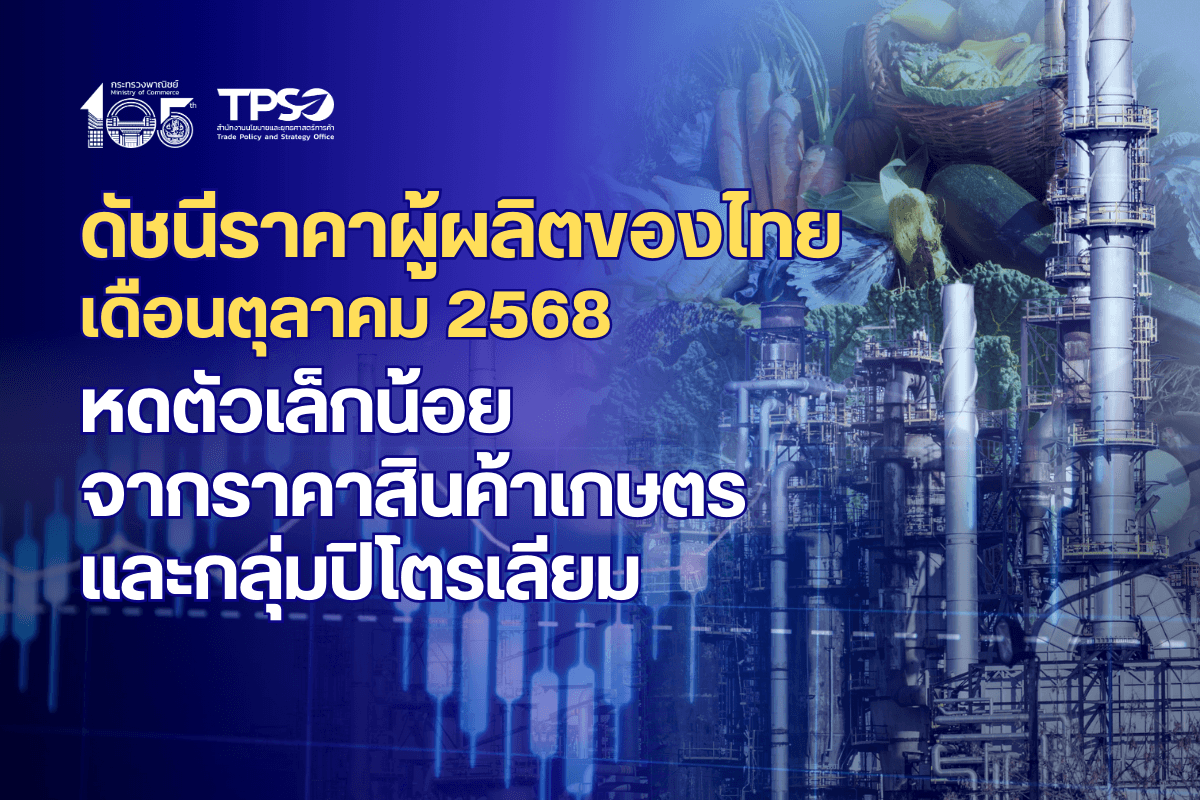 ดัชนีราคาผู้ผลิตของไทย เดือนตุลาคม 2568 หดตัวเล็กน้อยจากราคาสินค้าเกษตร และกลุ่มปิโตรเลียม