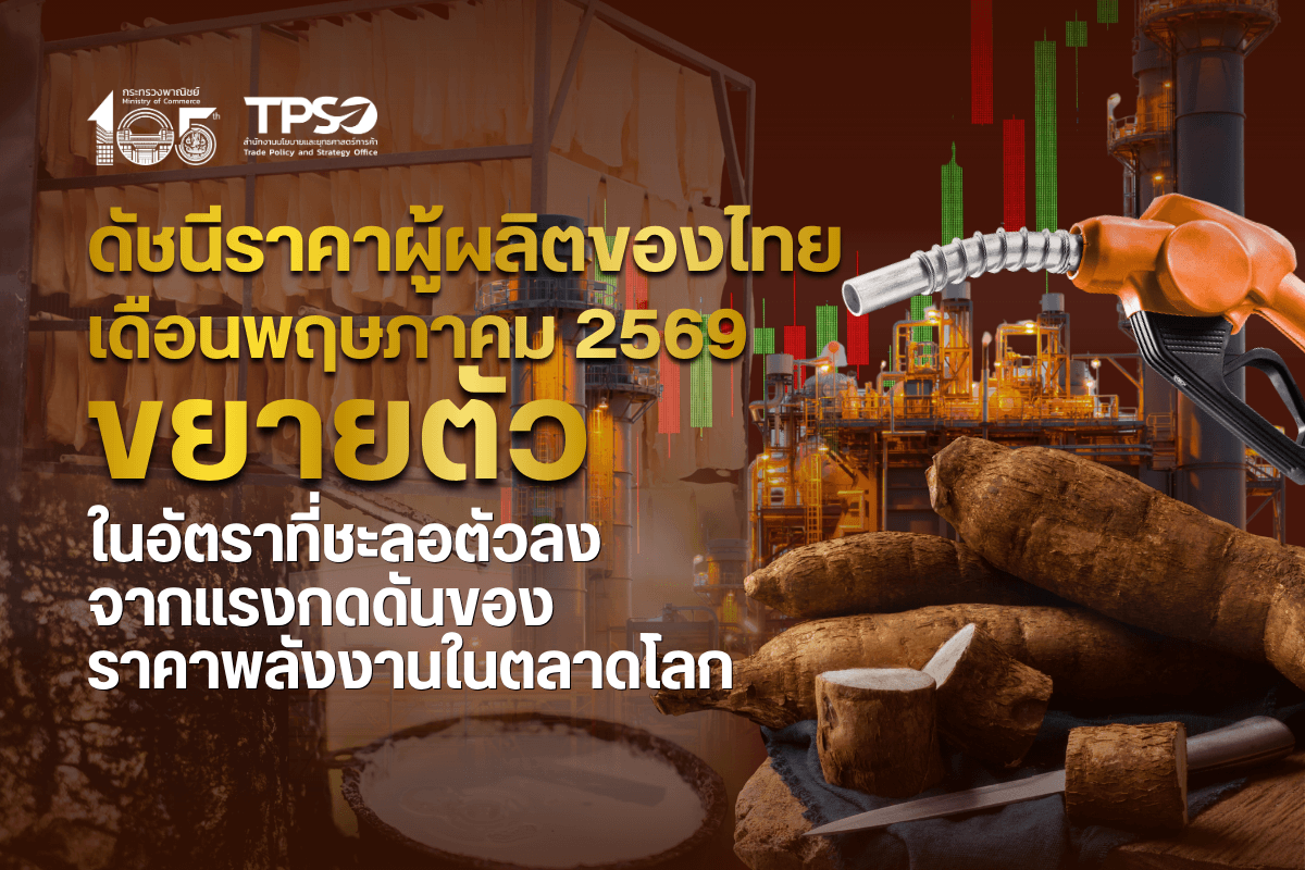 ดัชนีราคาผู้ผลิตของไทย เดือนพฤษภาคม 2569 ขยายตัวในอัตราที่ชะลอตัวลง จากแรงกดดันของราคาพลังงานในตลาดโลก